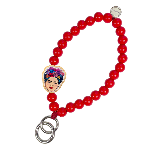 Escapulario Frida Kahlo Schlüsselkette Koralle als leuchtendes künstlerisches Accessoire für den Schlüsselbund ein besonderes Geschenk für Damen.