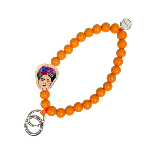 Escapulario Frida Kahlo Schlüsselkette Orange als leuchtendes künstlerisches Accessoire für den Schlüsselbund ein außergewöhnliches Geschenk für Damen.