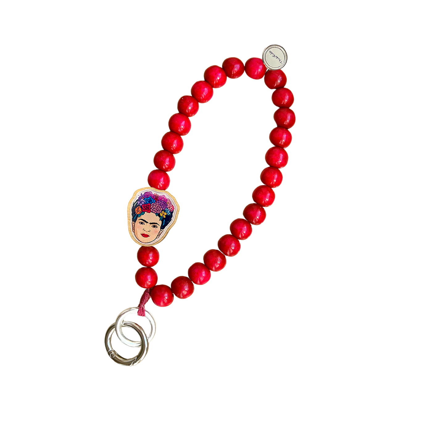 Escapulario Frida Kahlo Schlüsselkette Pink als künstlerisches pinkes Accessoire für den Schlüsselbund ein außergewöhnliches Geschenk für modebewusste Damen.