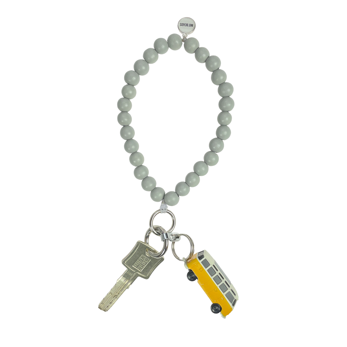 Escapulario Schlüsselkette Hellgrau als dezentes minimalistisches Accessoire für den Schlüsselbund eine vielseitige Geschenkidee für modebewusste Damen.