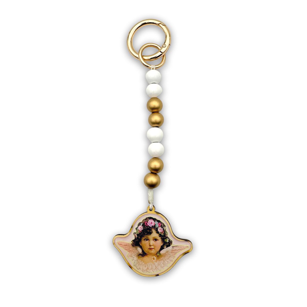 Escapulario Taschenanhänger Engel als spiritueller Bagcharm für Handtaschen und Taschen als besonderes Accessoire für Damen.
