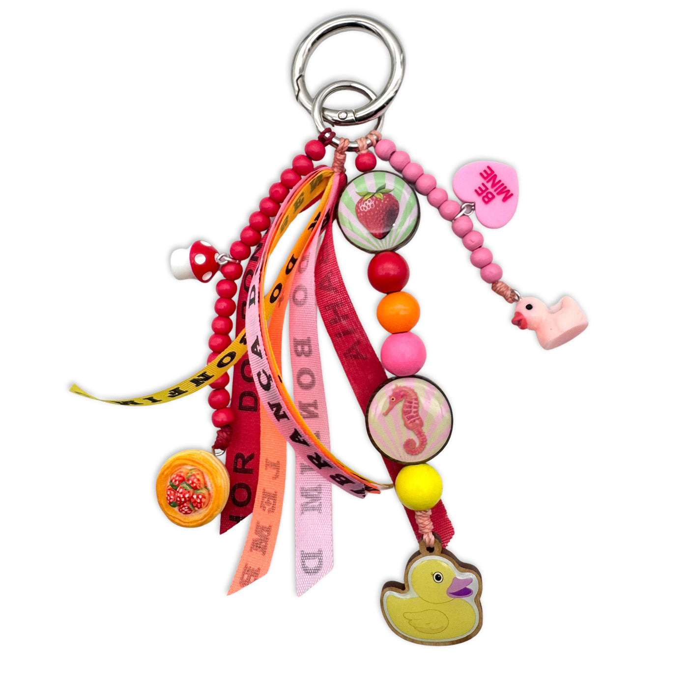 Escapulario Taschenanhänger Ente mit Bonfim Glücksbringern als niedliches Accessoire für Taschen und Handtaschen.
