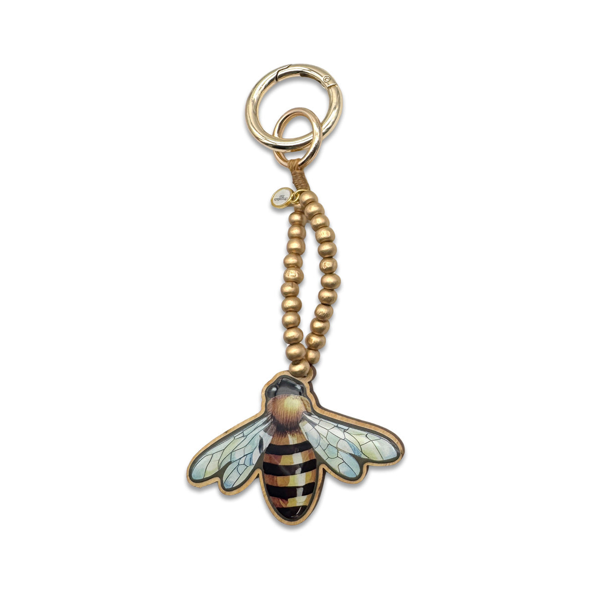 Escapulario Taschenanhänger Biene als niedlicher gelber Bagcharm für Taschen und Handtaschen als sommerliches Accessoire für Damen.
