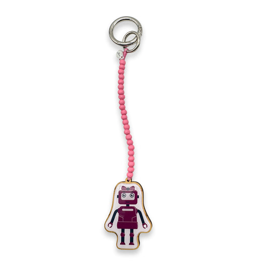 Escapulario Taschenanhänger Robotermädchen als verspielter cooler Bagcharm für Handtaschen und Taschen als einzigartiges Accessoire für Damen.