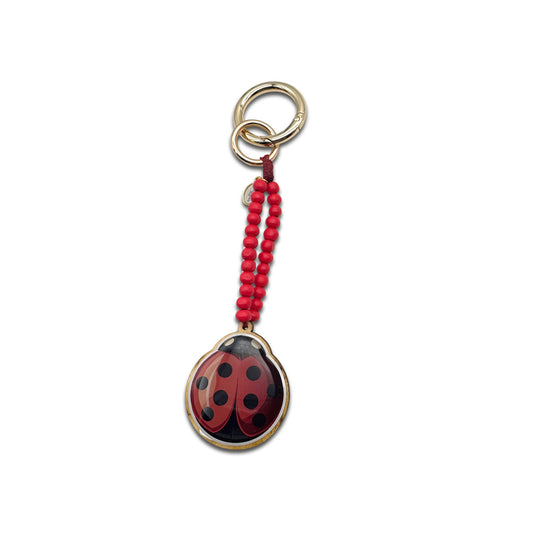 Escapulario Taschenanhänger Marienkäfer als niedlicher roter Bagcharm für Handtaschen und Taschen als sommerliches Glücksbringer Accessoire für Frauen.