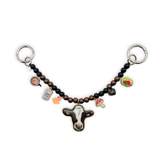 Escapulario Taschenkette Coffee und Cow als witzige Taschenkette für Handtaschen und Taschen eine humorvolle Geschenkidee für modebewusste Damen.
