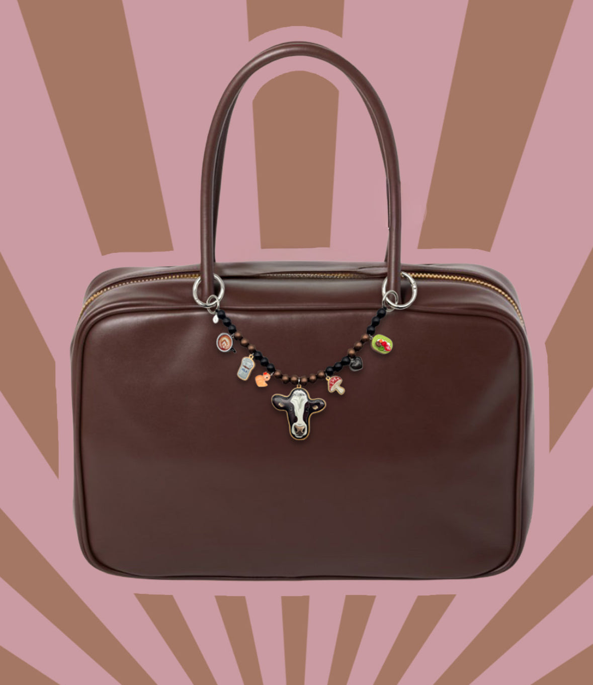 Escapulario Taschenkette Coffee und Cow als witzige Taschenkette für Handtaschen und Taschen eine humorvolle Geschenkidee für modebewusste Damen.
